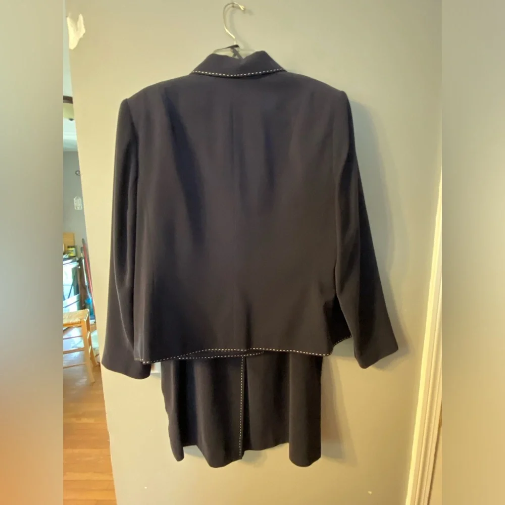 Amanda Smith Navy Blazer and Skirt Set with White Contrast Stitching